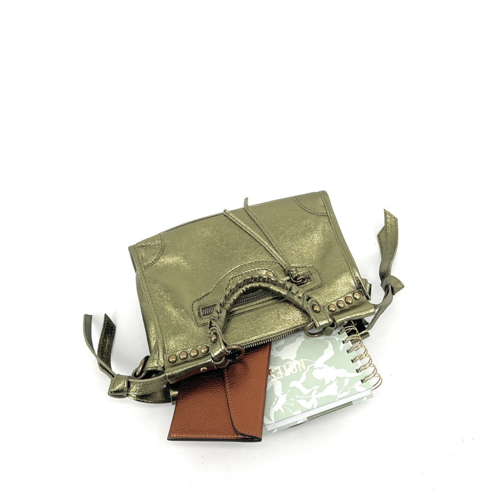 Mini-sac en cuir brossé POCKY Kaki irisé