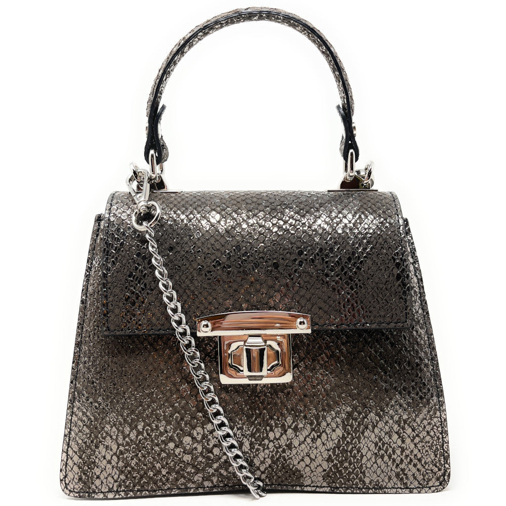 Mini sac en cuir façon serpent JUNGLE E.L Dragon d'or Taupe foncé