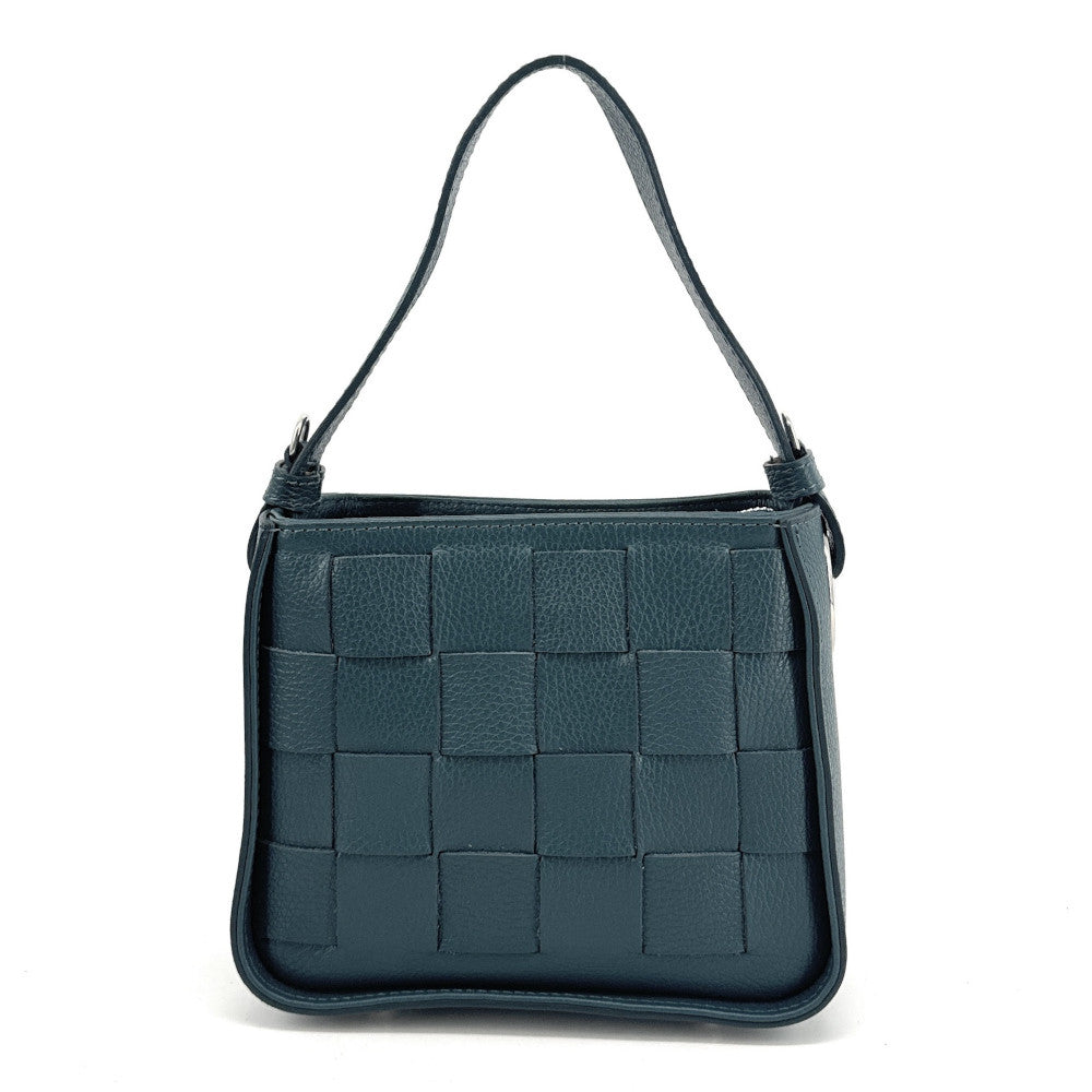 Sac en cuir grainé tressé CHESSY Bleu vert canard