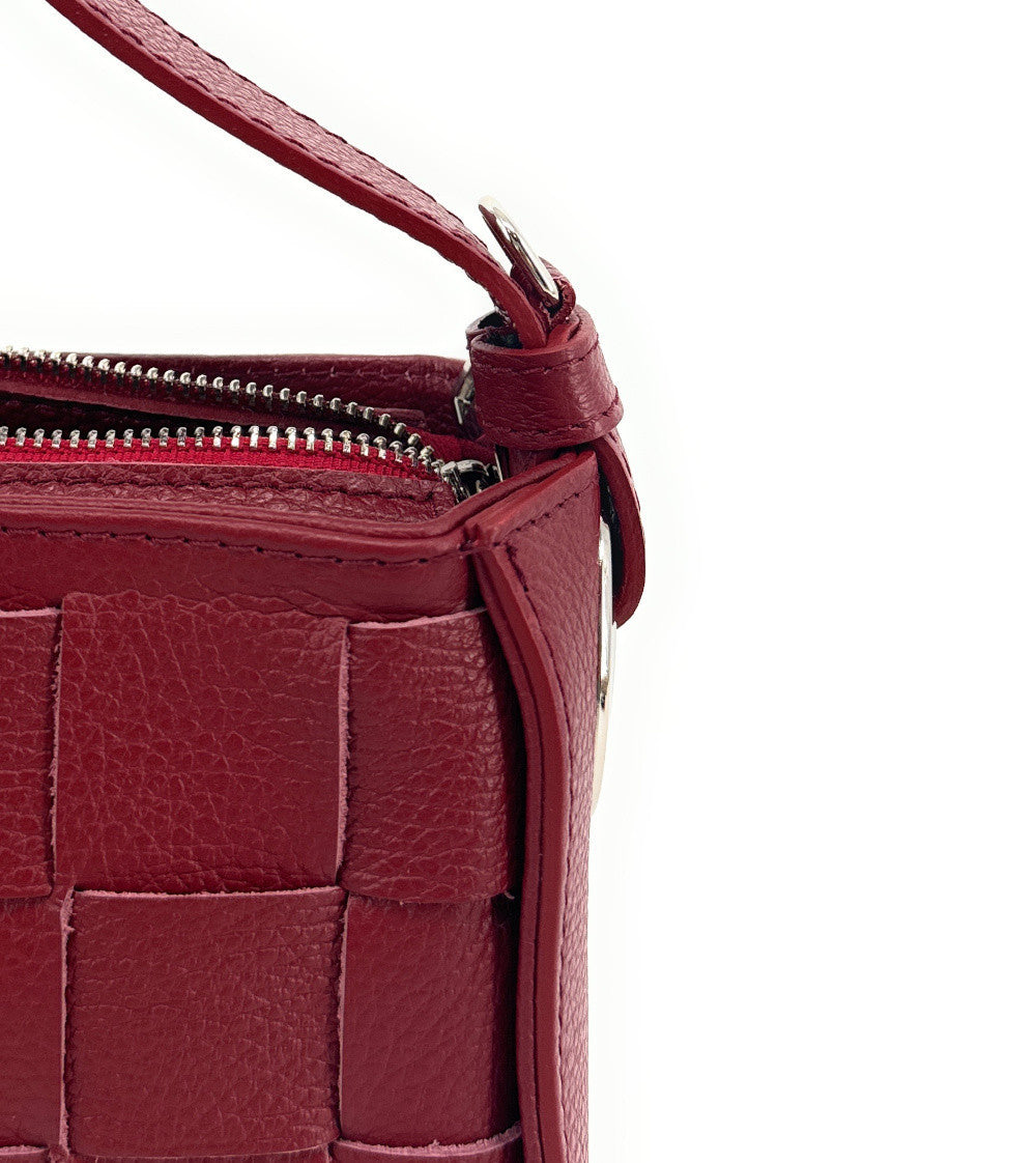 Sac en cuir grainé tressé CHESSY Rouge foncé