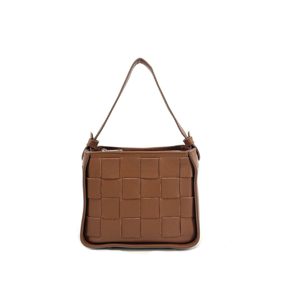 Sac en cuir grainé tressé CHESSY Camel foncé