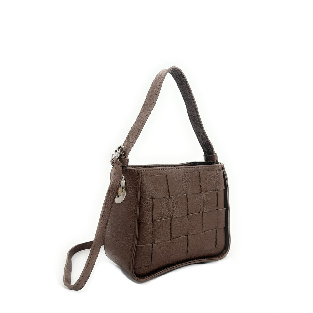 Sac en cuir grainé tressé CHESSY Taupe foncé