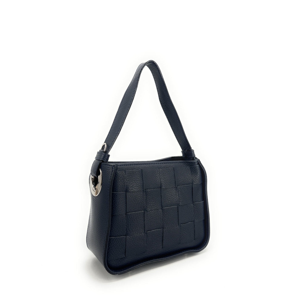 Sac en cuir grainé tressé CHESSY Bleu marine