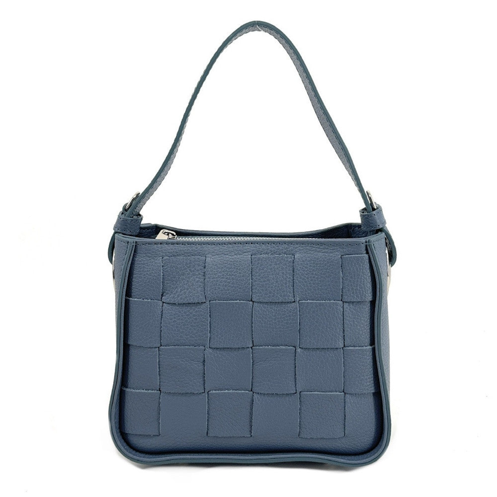 Sac en cuir grainé tressé CHESSY Bleu glacier