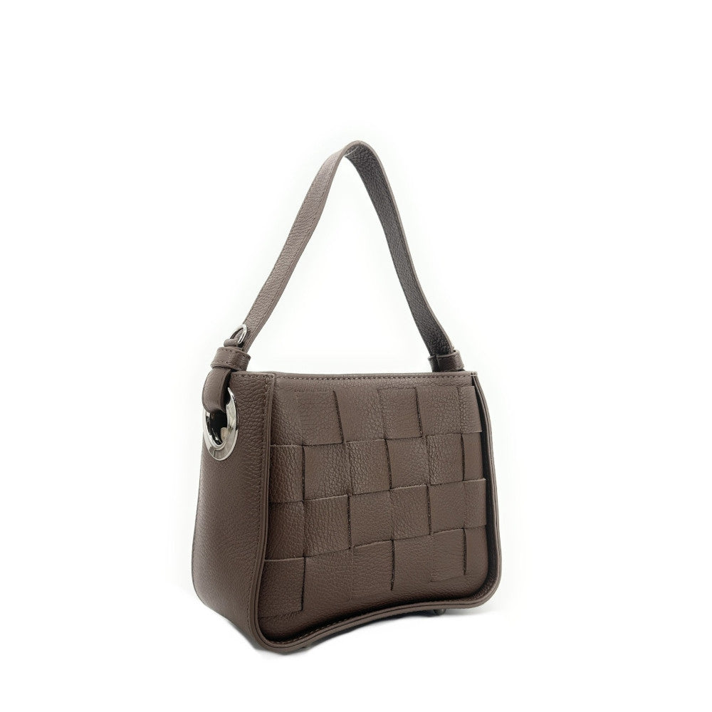 Sac en cuir grainé tressé CHESSY Taupe foncé
