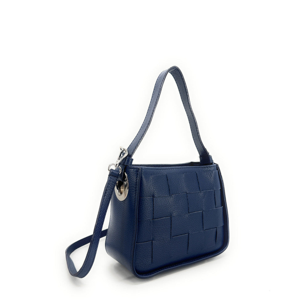 Sac en cuir grainé tressé CHESSY Bleu profond