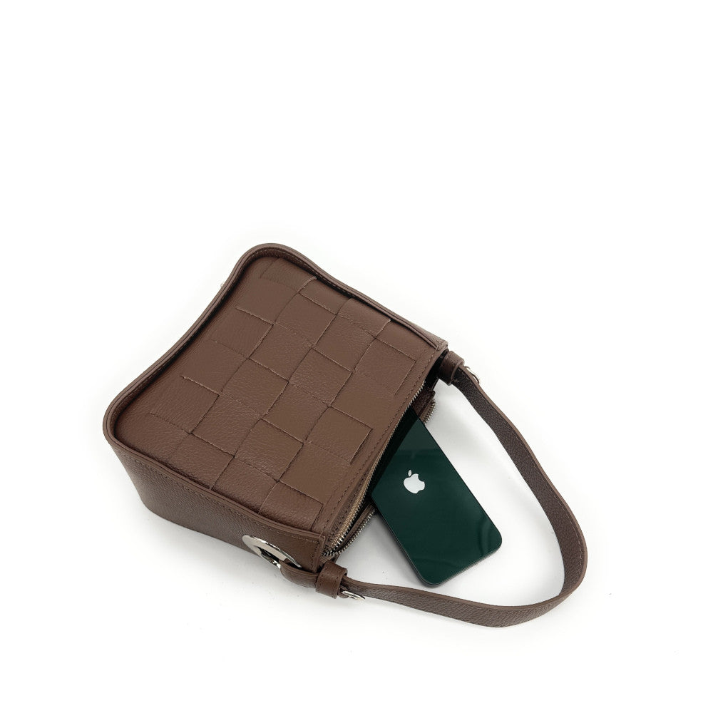 Sac en cuir grainé tressé CHESSY Taupe foncé