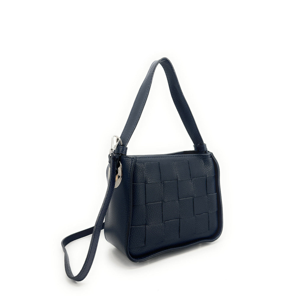 Sac en cuir grainé tressé CHESSY Bleu marine