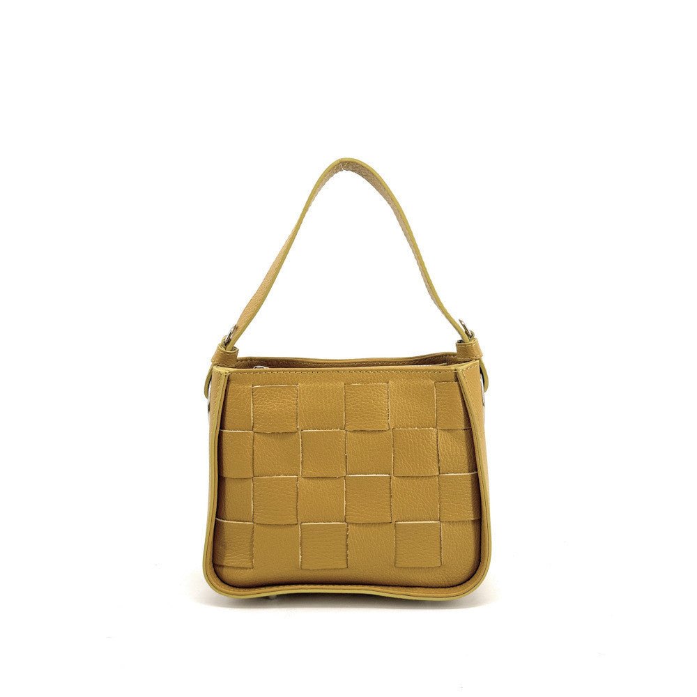 Sac en cuir grainé tressé CHESSY Jaune Moutarde