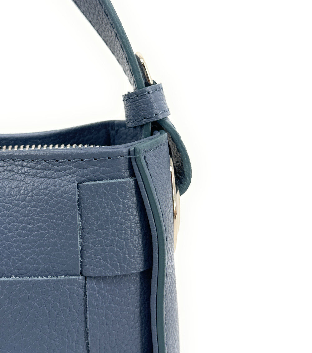 Sac en cuir grainé tressé CHESSY Bleu glacier