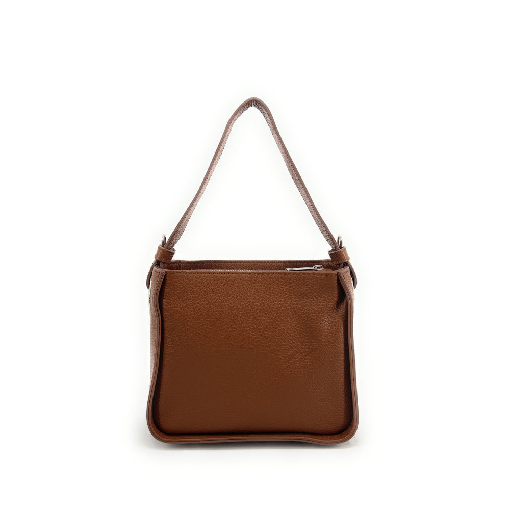 Sac en cuir grainé tressé CHESSY Camel foncé