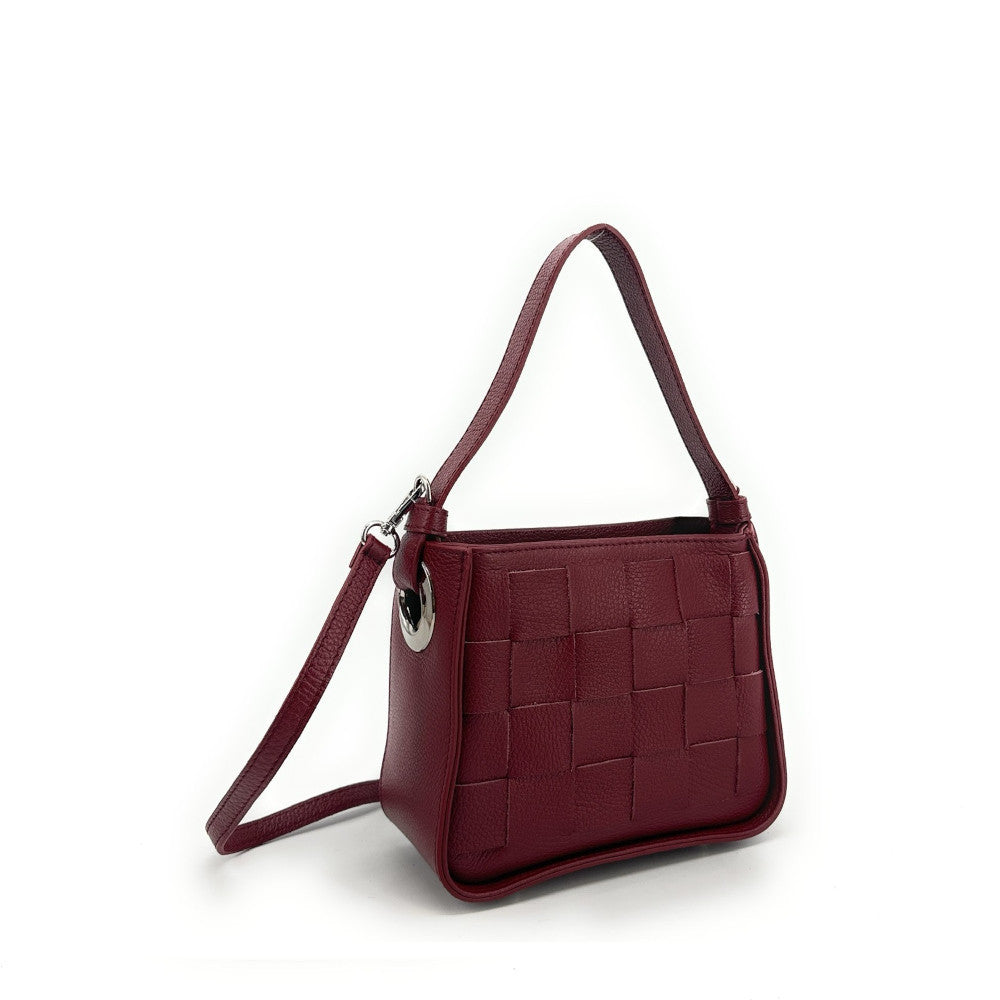 Sac en cuir grainé tressé CHESSY Rouge foncé