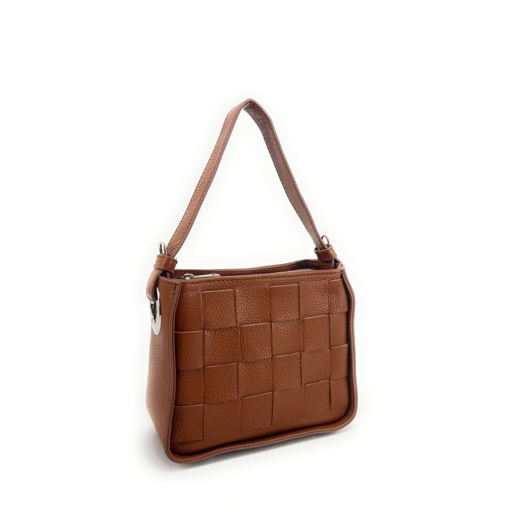Sac en cuir grainé tressé CHESSY Camel foncé