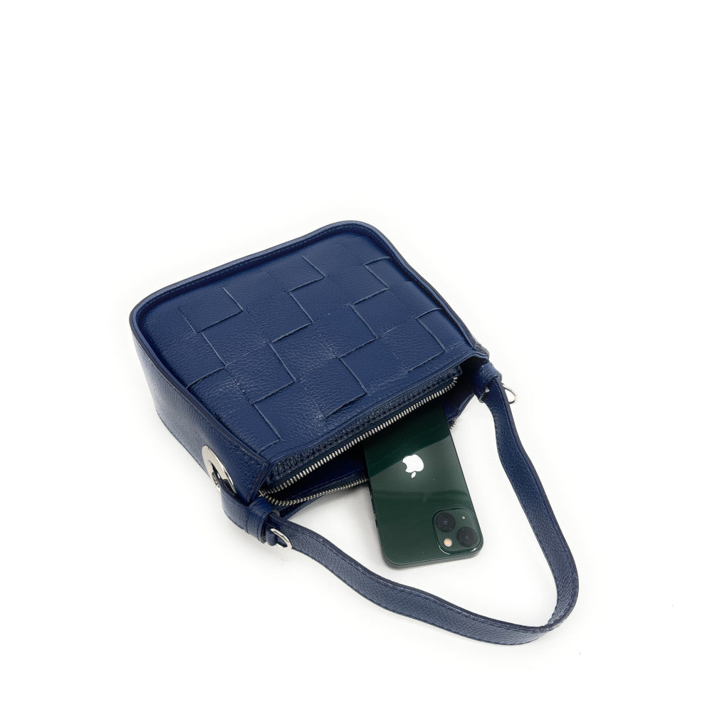 Sac en cuir grainé tressé CHESSY Bleu profond