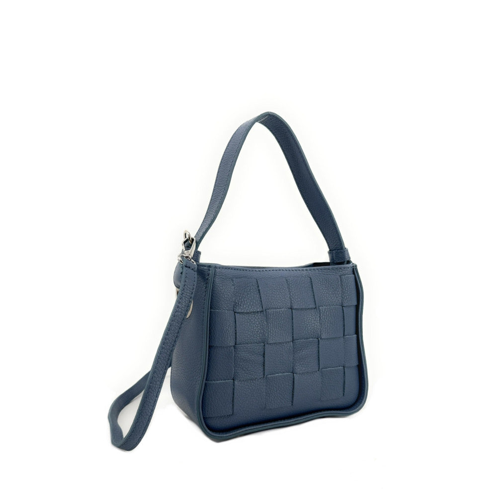 Sac en cuir grainé tressé CHESSY Bleu glacier