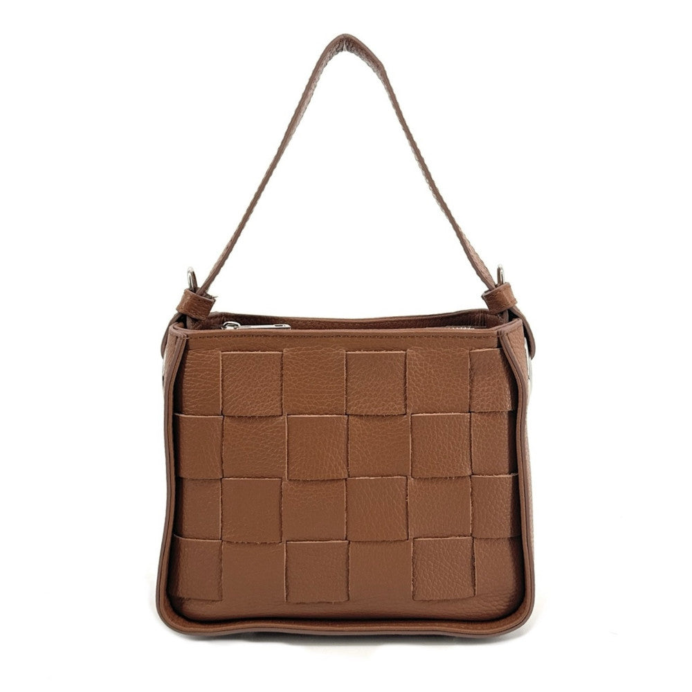 Sac en cuir grainé tressé CHESSY Camel foncé