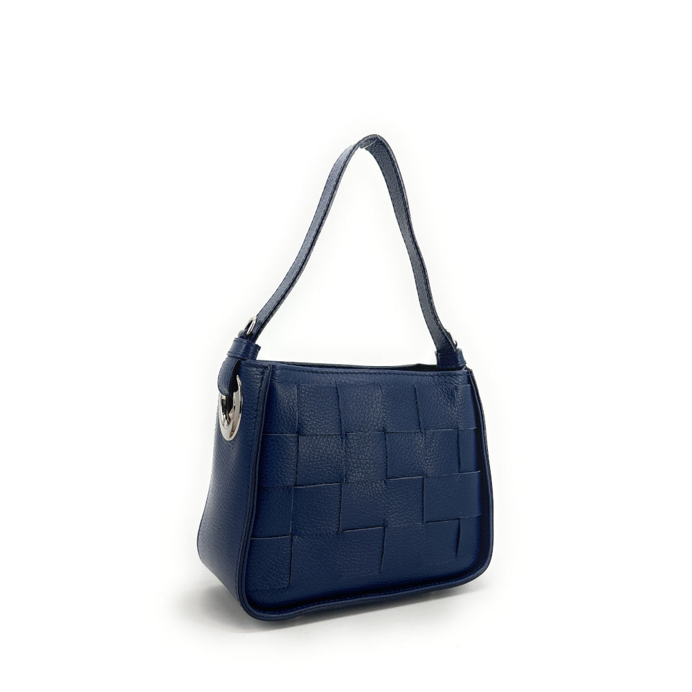 Sac en cuir grainé tressé CHESSY Bleu profond