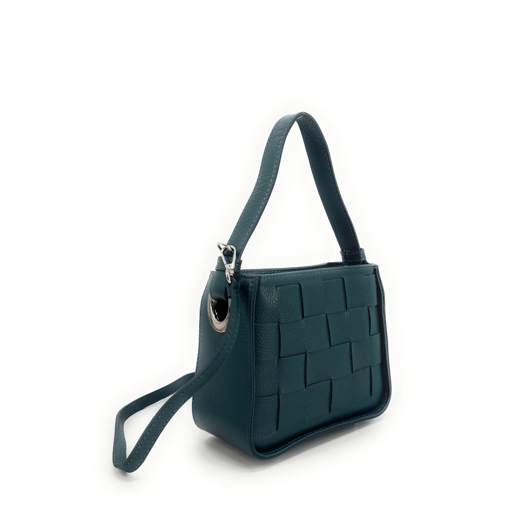 Sac en cuir grainé tressé CHESSY Bleu vert canard