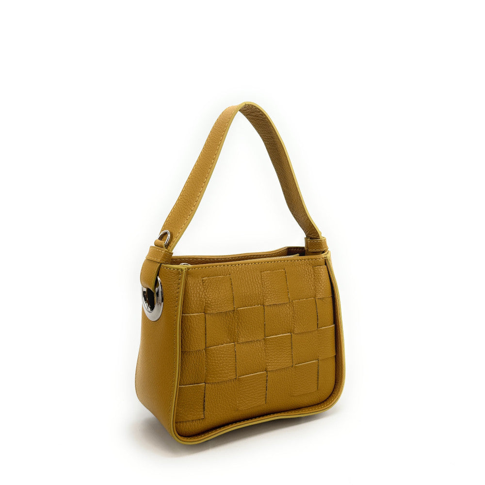 Sac en cuir grainé tressé CHESSY Jaune Moutarde
