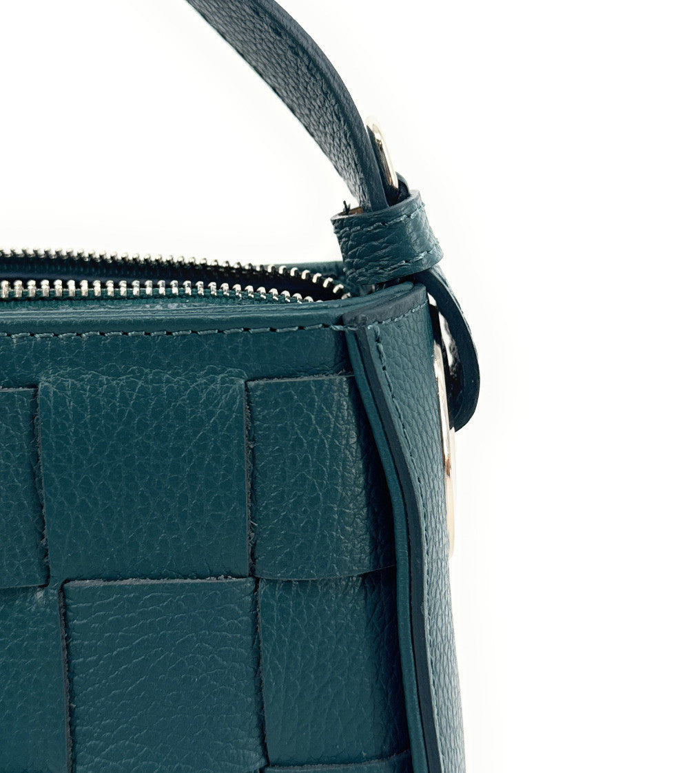 Sac en cuir grainé tressé CHESSY Bleu vert canard