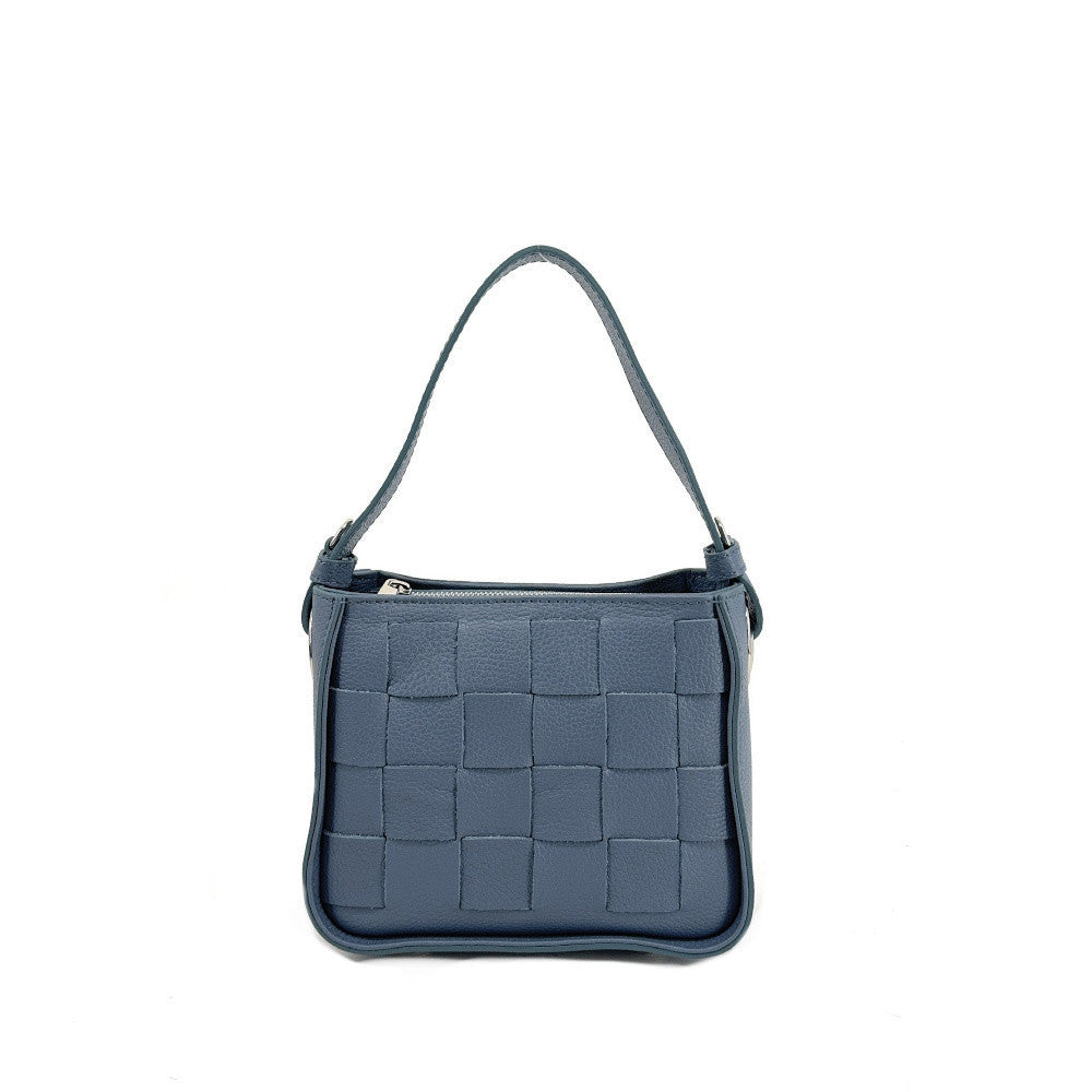Sac en cuir grainé tressé CHESSY Bleu glacier