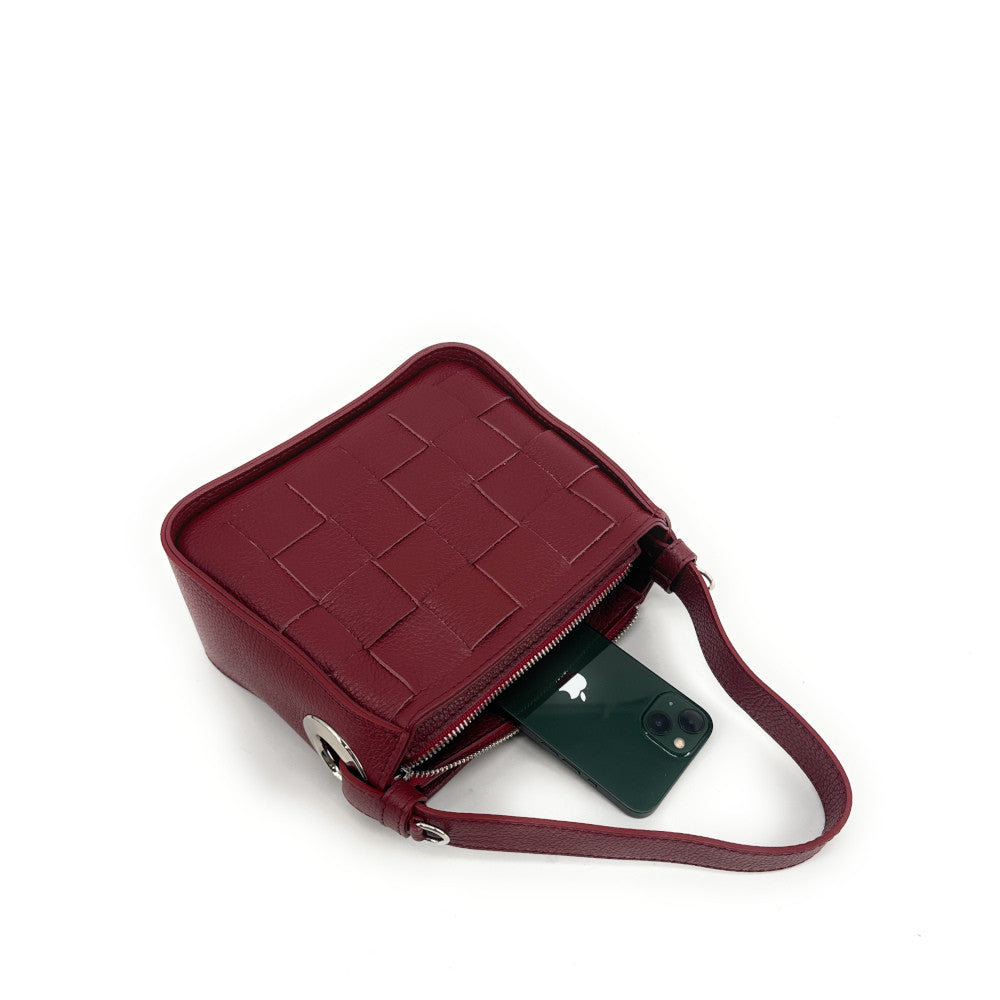 Sac en cuir grainé tressé CHESSY Rouge foncé