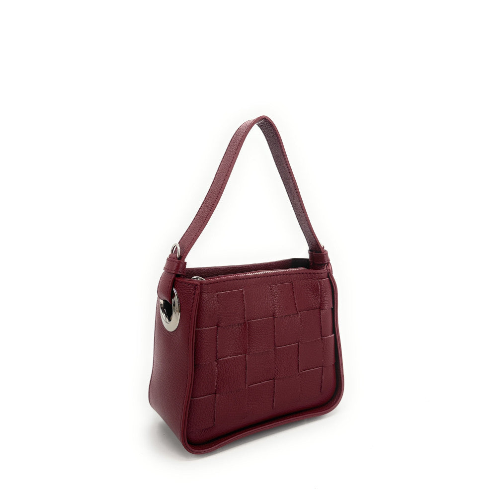 Sac en cuir grainé tressé CHESSY Rouge foncé