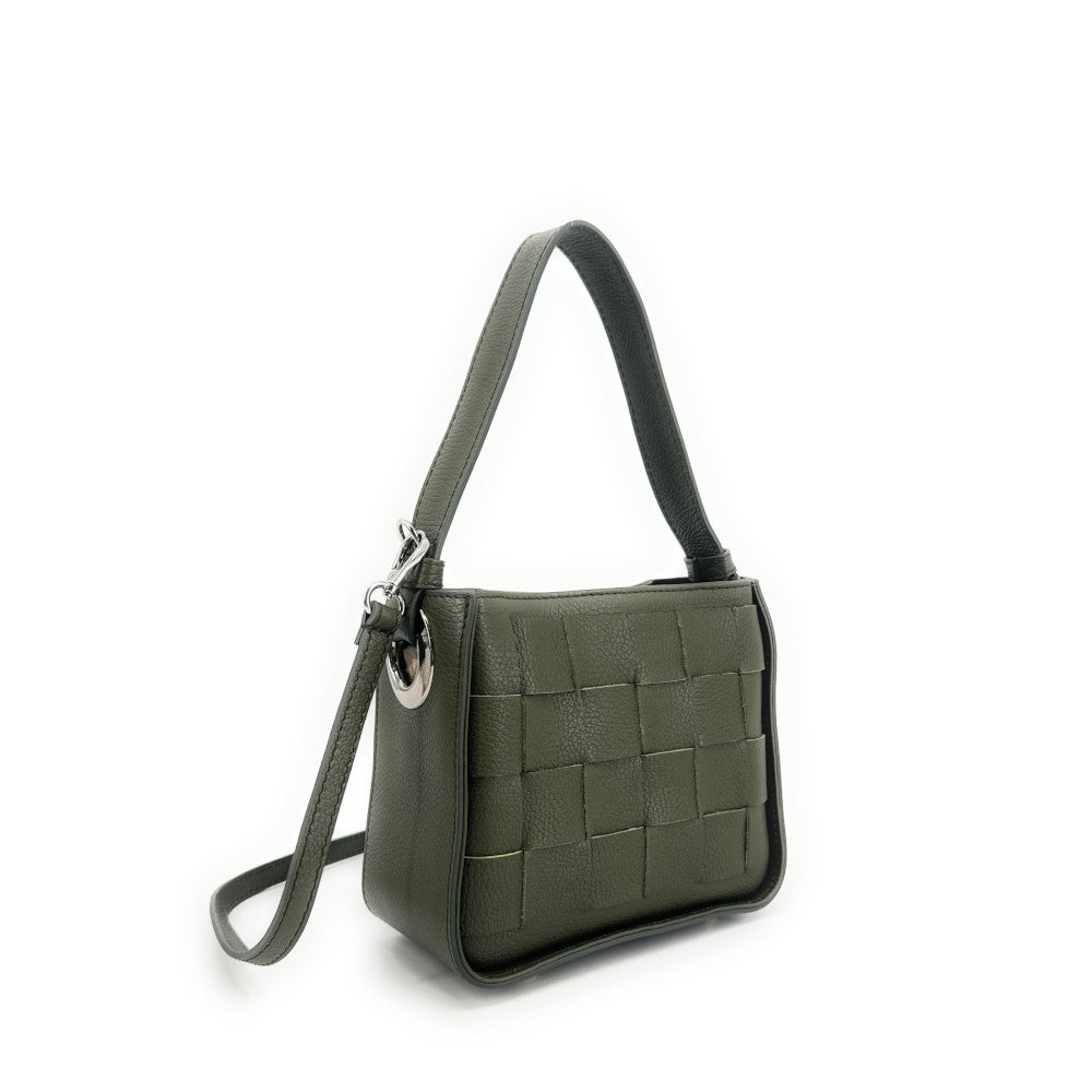 Sac en cuir grainé tressé CHESSY Kaki