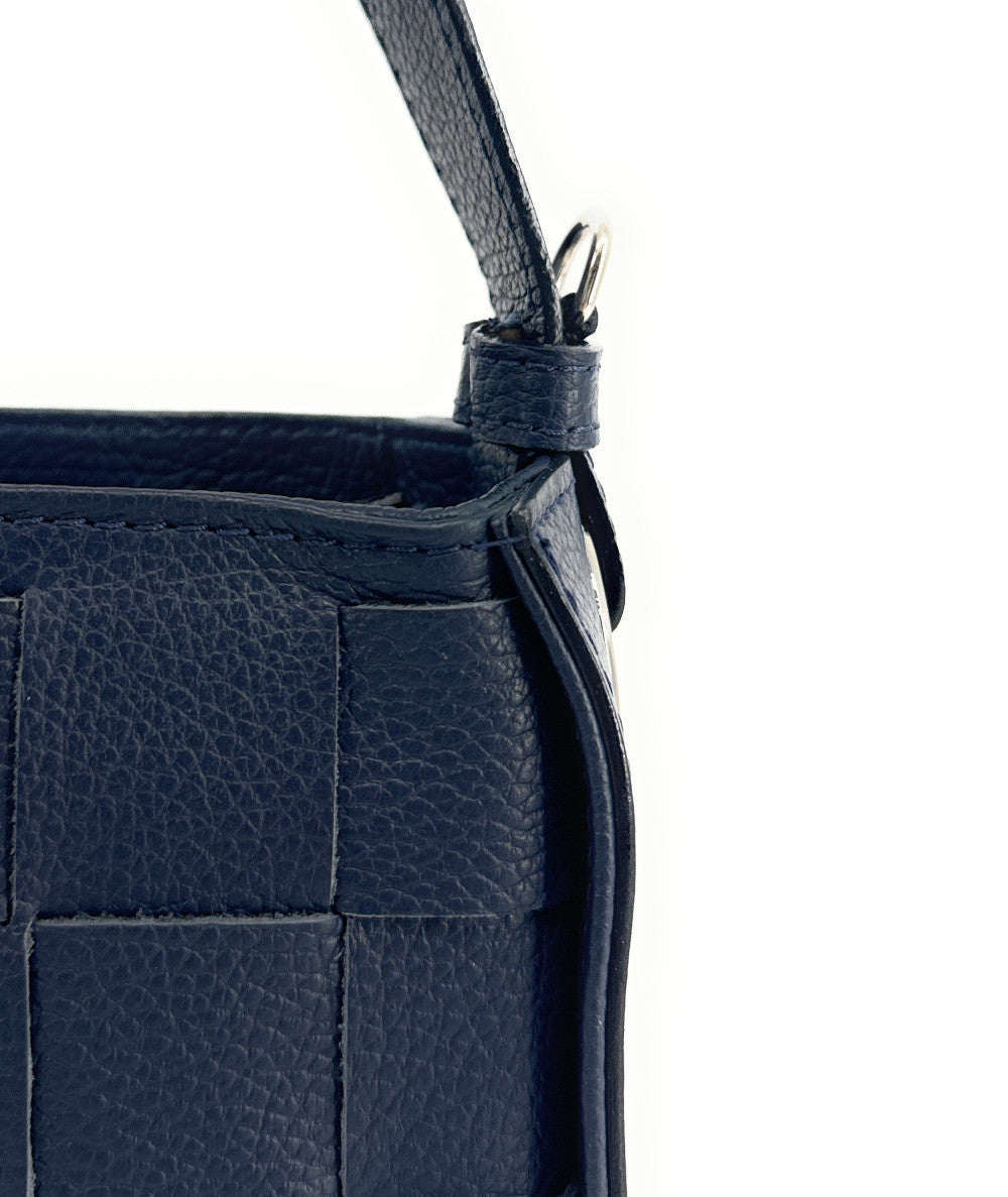 Sac en cuir grainé tressé CHESSY Bleu marine