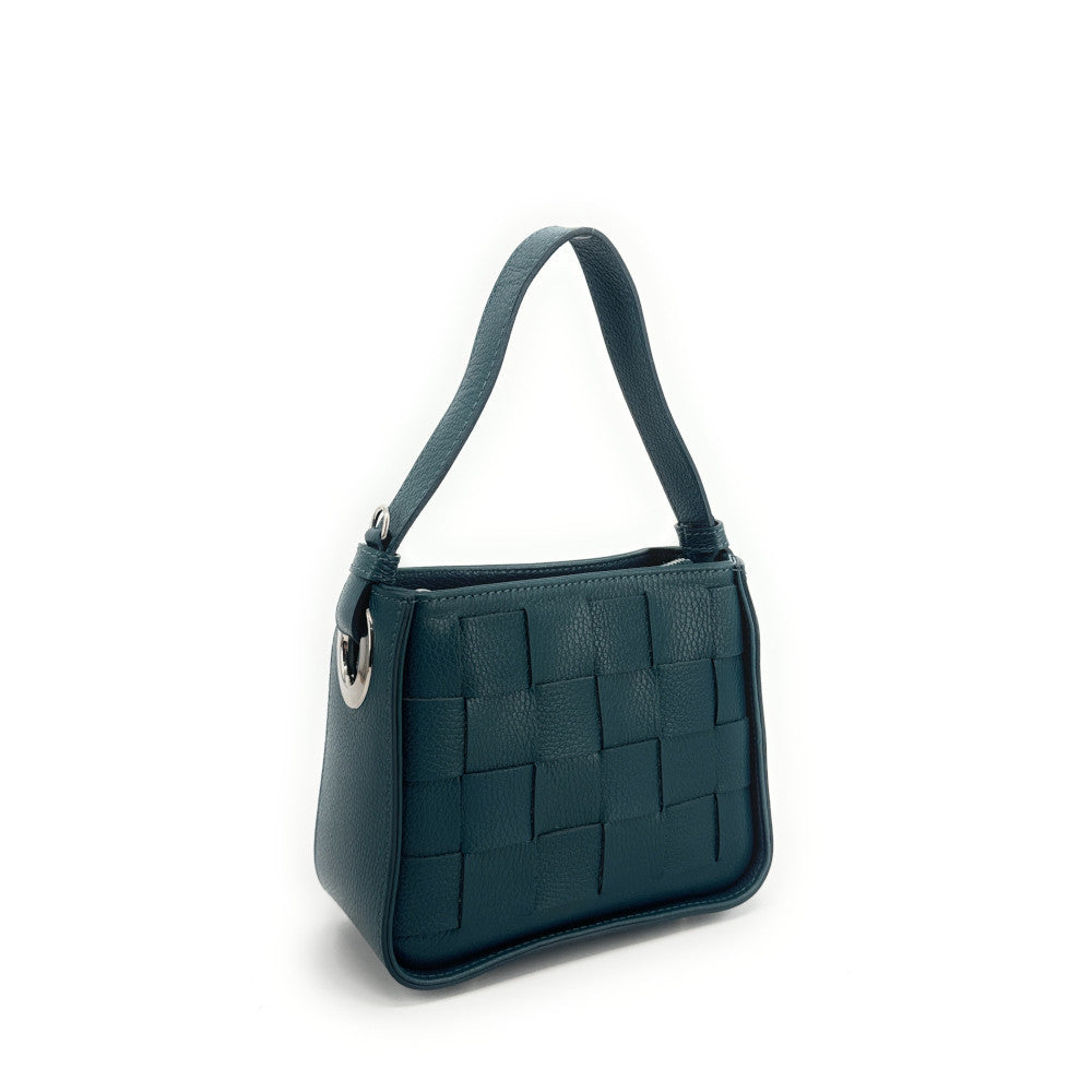Sac en cuir grainé tressé CHESSY Bleu vert canard