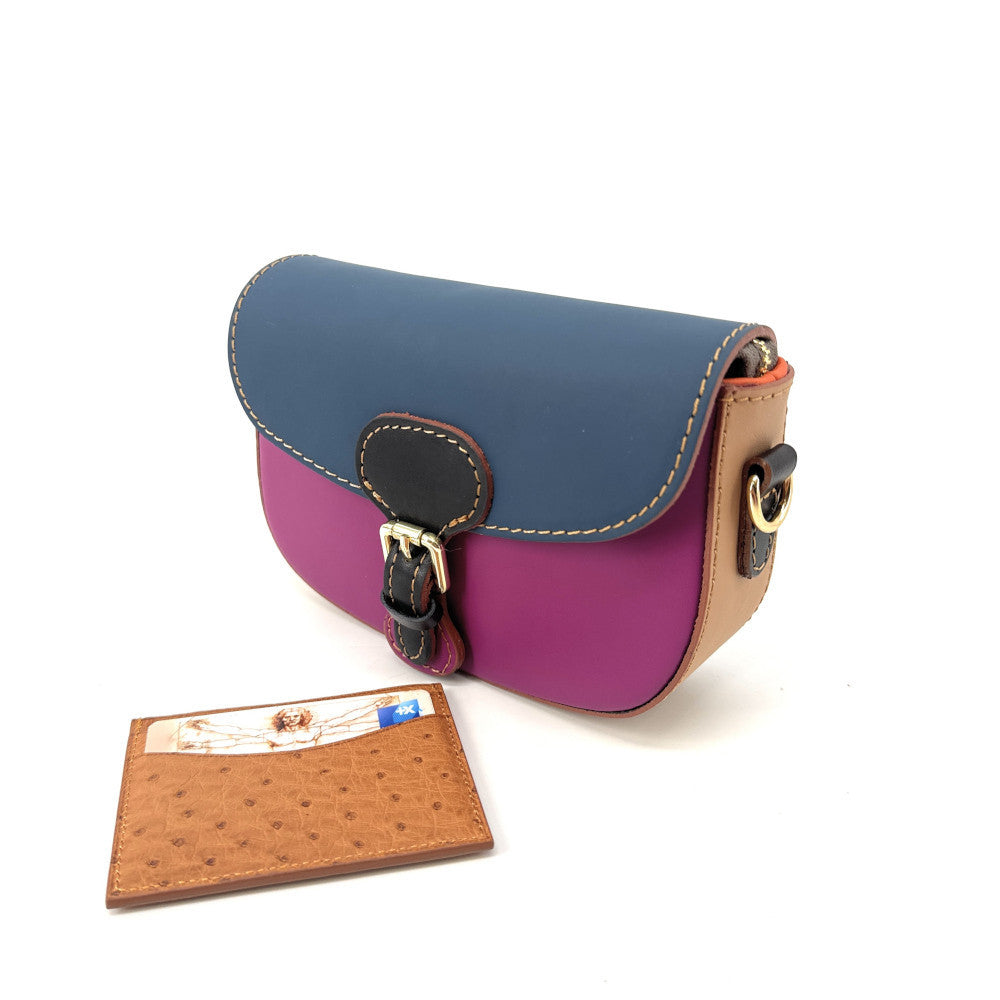 Mini-sac en cuir lisse MINI MADDY Bleu, Rose et Rouge foncé UNIQUE