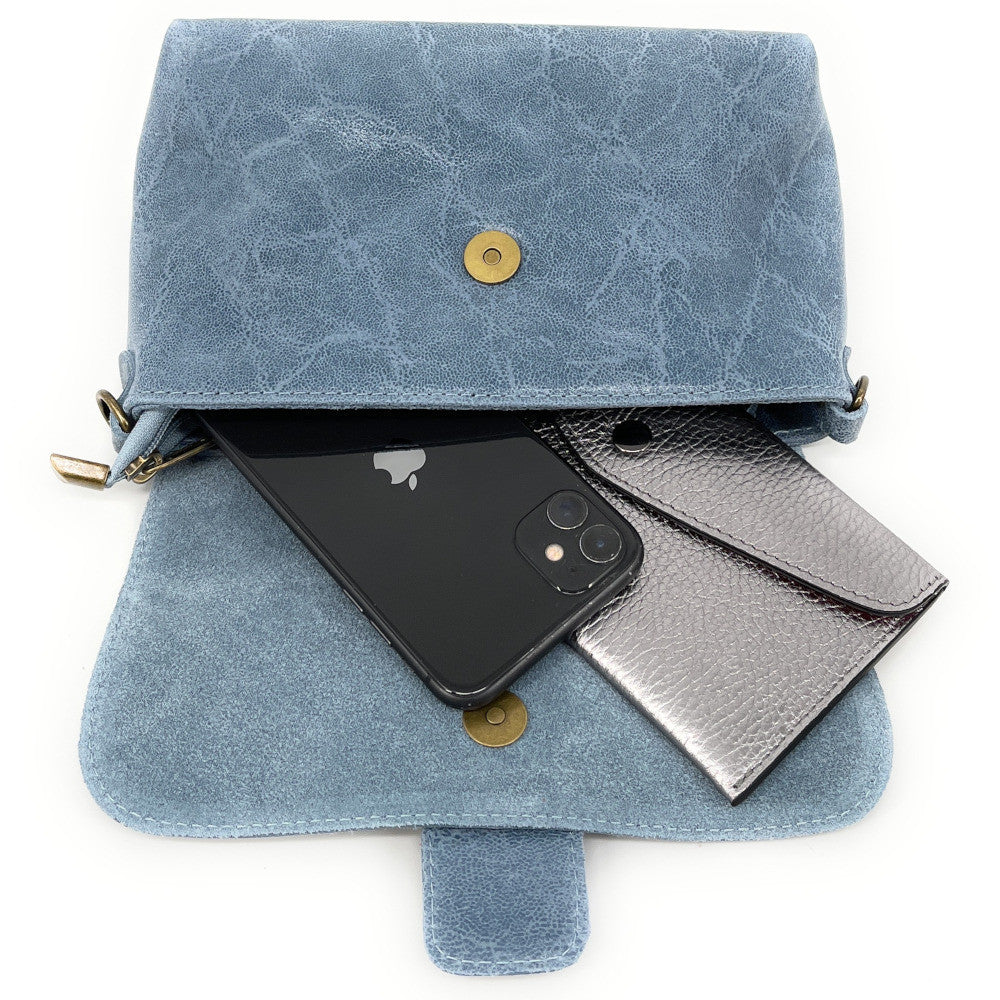 Mini sac en cuir lisse VERONE Bleu glacier