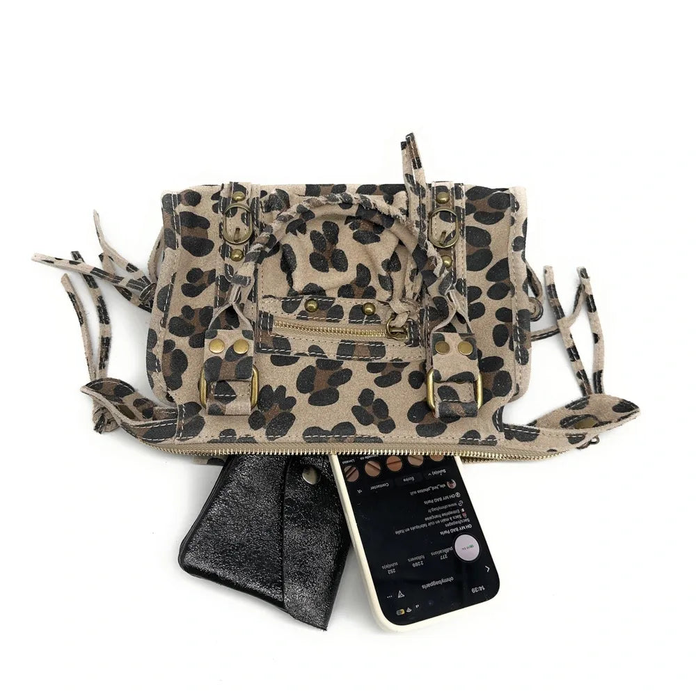 Mini-sac en croûte de cuir imprimé léopard SANDSTORM MINI LEO Léopard