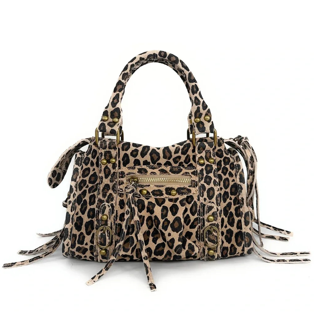 Mini-sac en croûte de cuir imprimé léopard SANDSTORM MINI LEO Ocelot