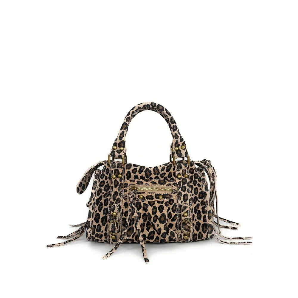 Mini-sac en croûte de cuir imprimé léopard SANDSTORM MINI LEO Ocelot