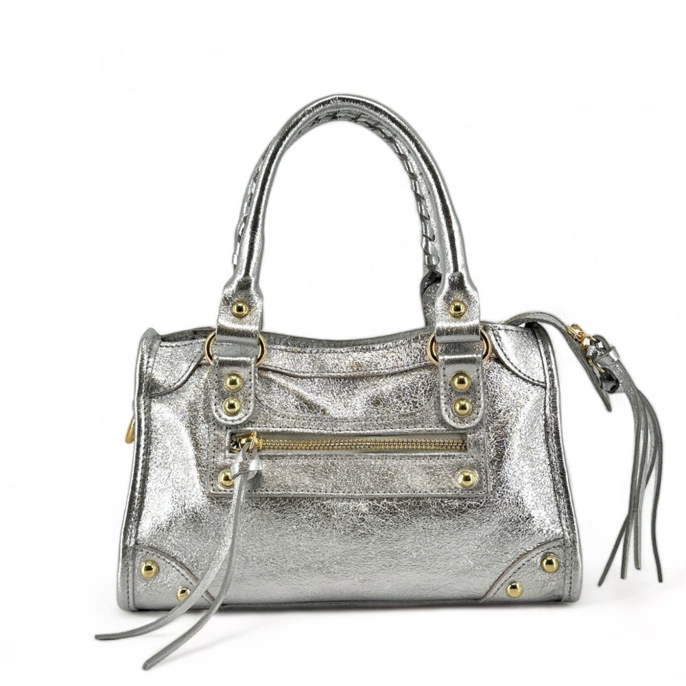 Mini-sac en cuir irisé TAO Argent clair