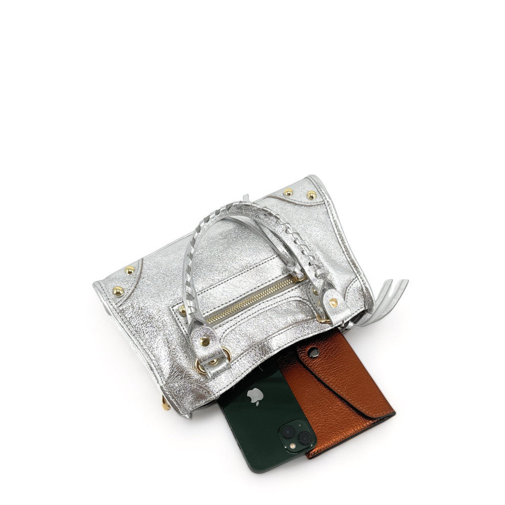 Mini-sac en cuir irisé TAO Argent clair