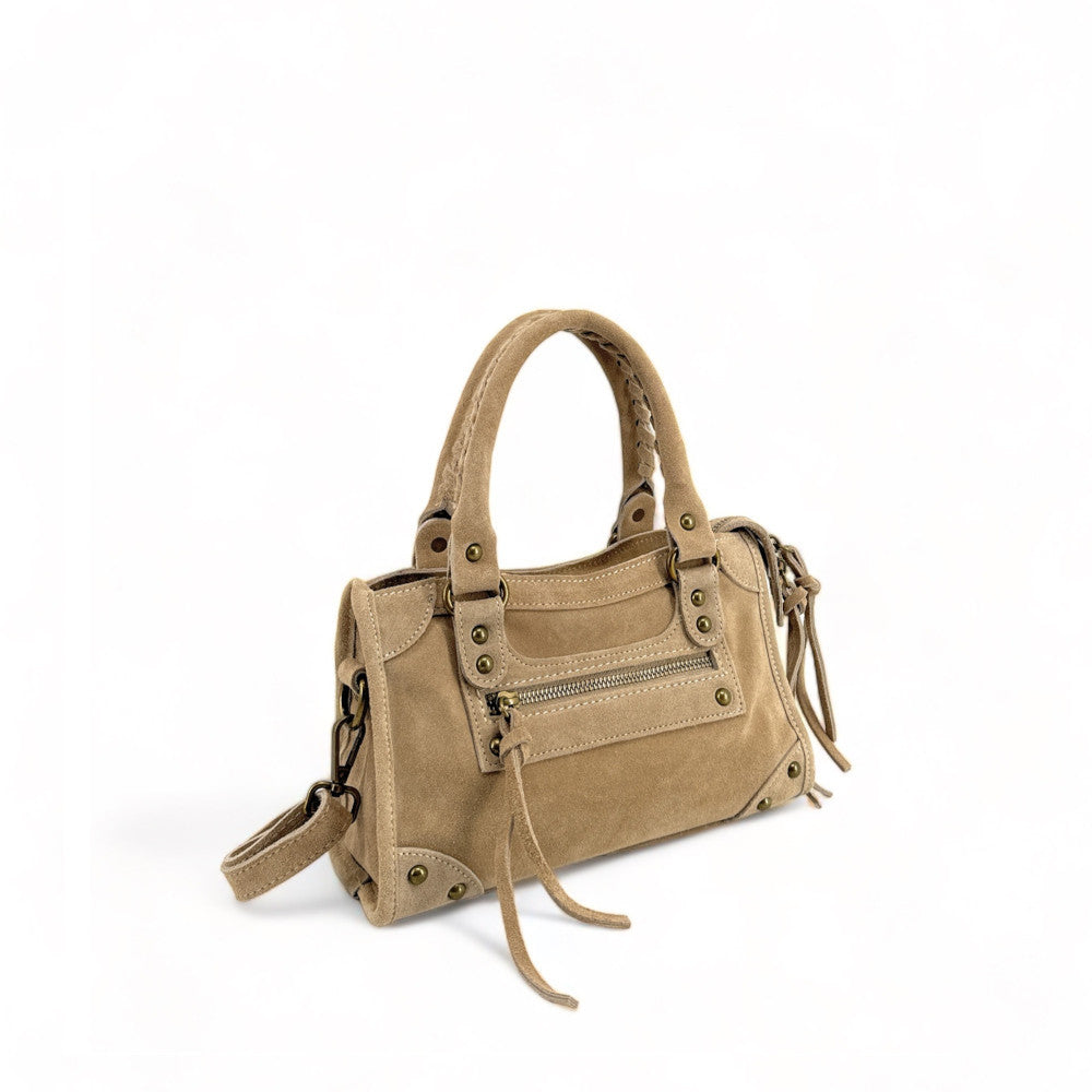 Mini-sac en croûte de cuir TAO Taupe clair