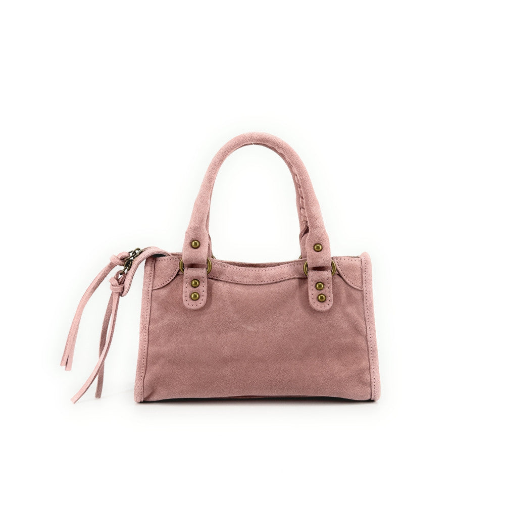 Mini-sac en croûte de cuir TAO Rose poudre