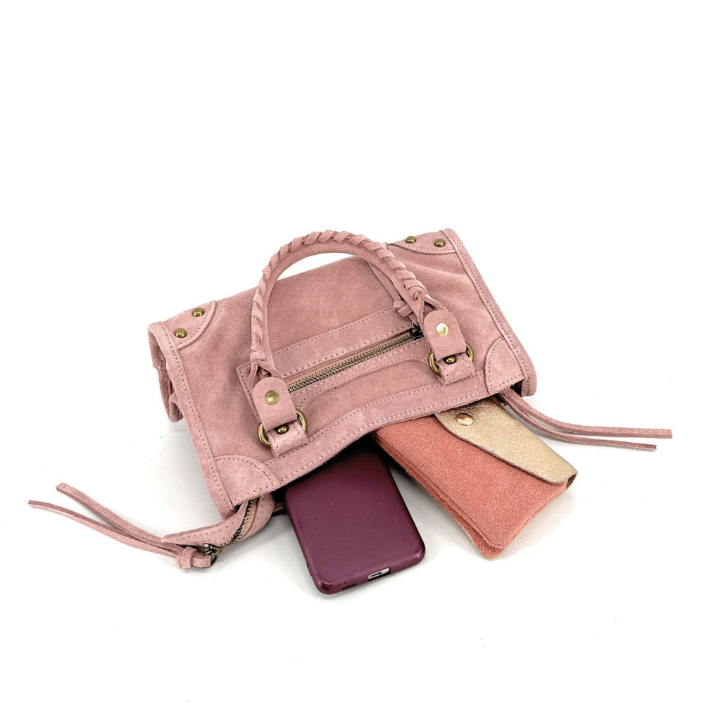 Mini-sac en croûte de cuir TAO Rose poudre