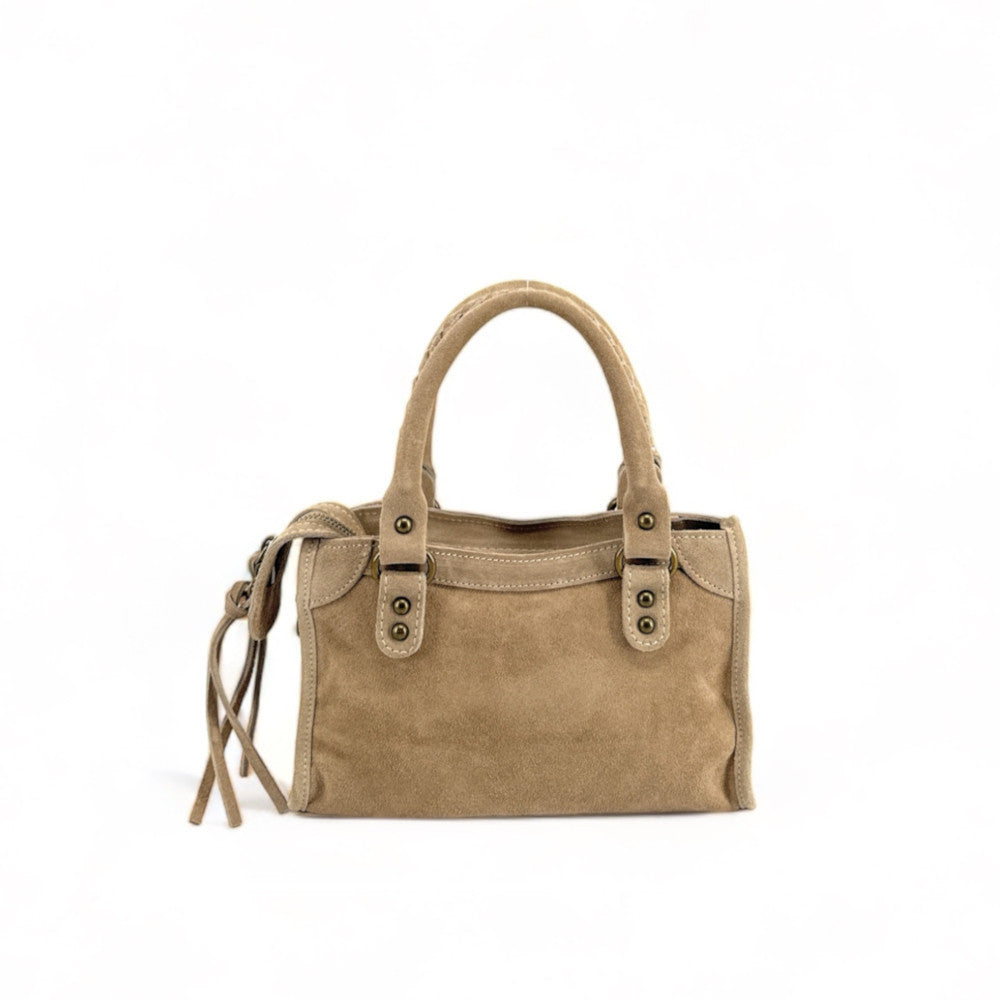 Mini-sac en croûte de cuir TAO Taupe clair
