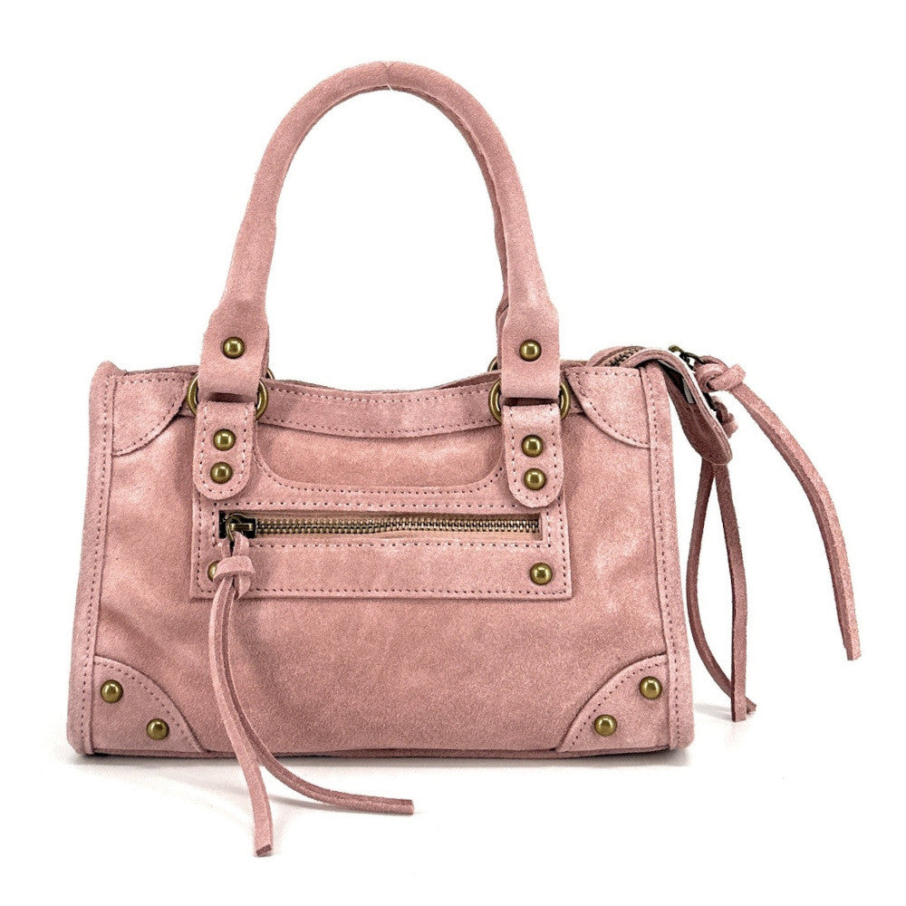 Mini-sac en croûte de cuir TAO Rose poudre