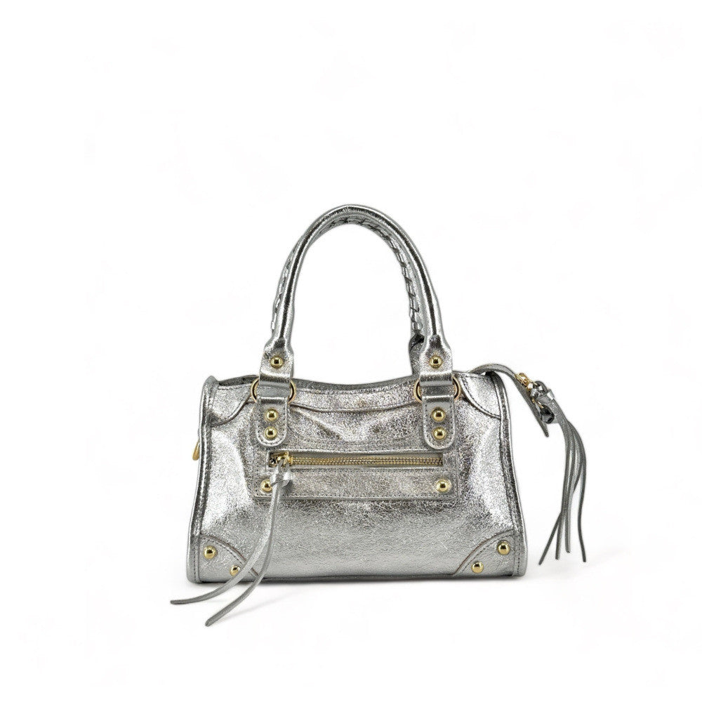 Mini-sac en cuir irisé TAO Argent clair