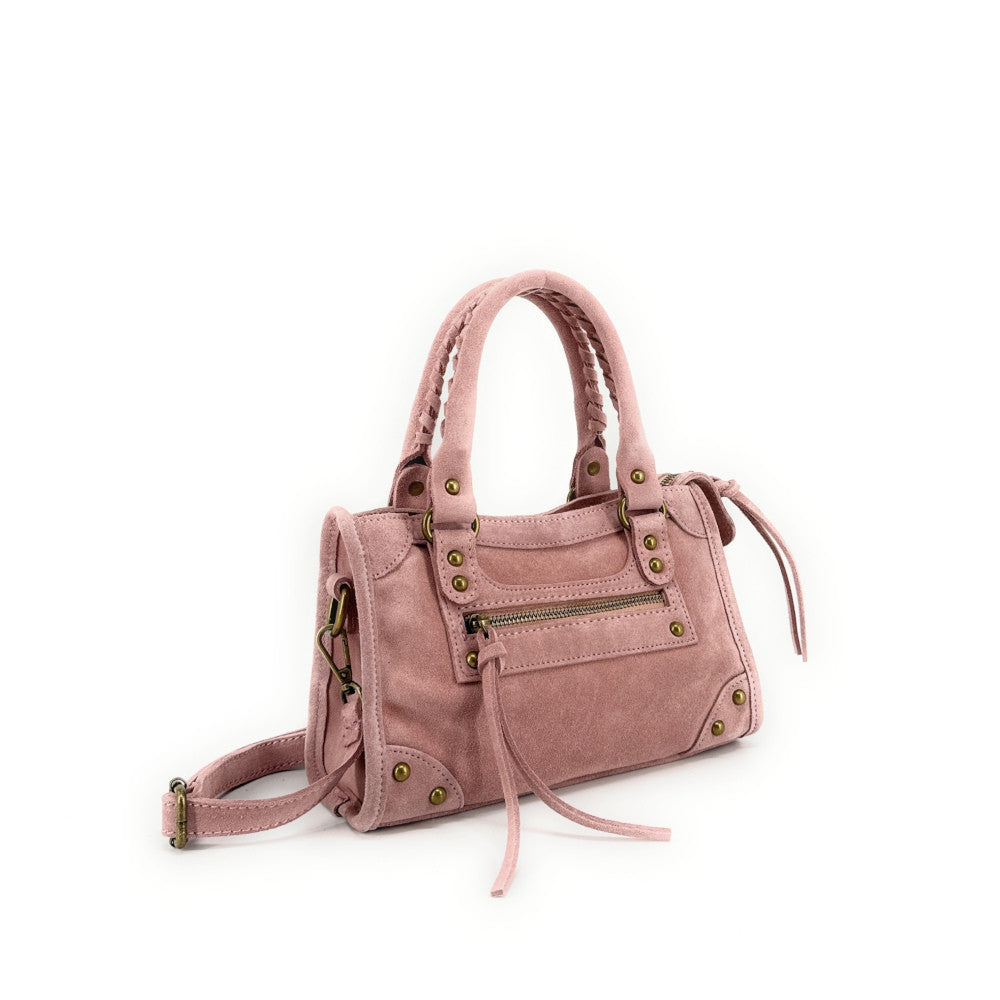 Mini-sac en croûte de cuir TAO Rose poudre
