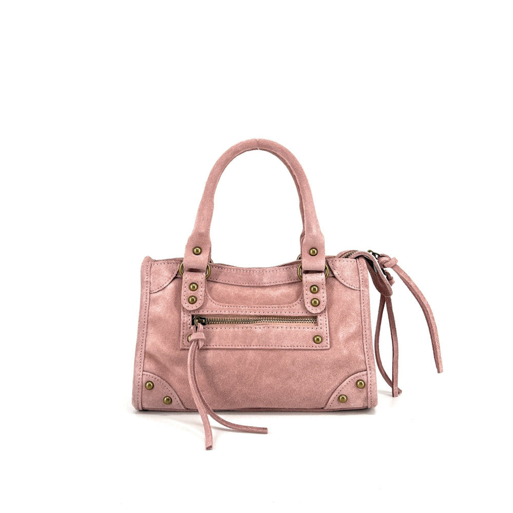Mini-sac en croûte de cuir TAO Rose poudre