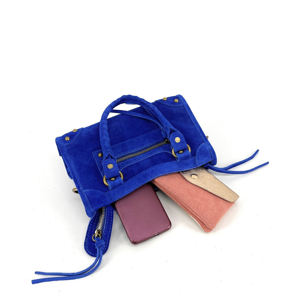 Mini-sac en croûte de cuir TAO Bleu roi