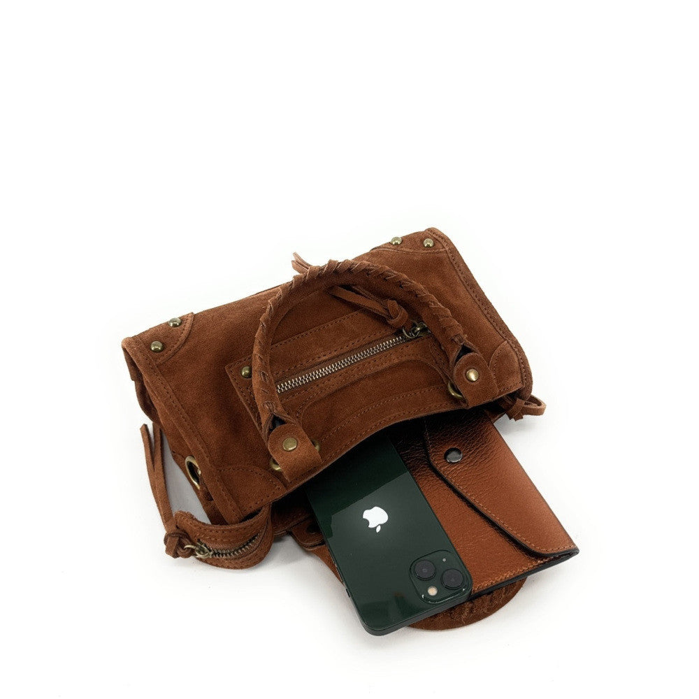 Mini-sac en croûte de cuir TAO Cannelle