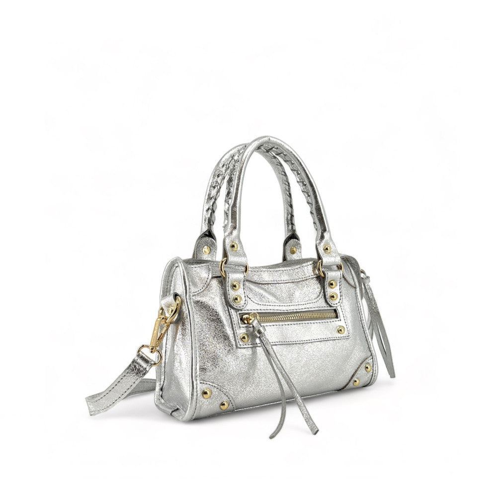 Mini-sac en cuir irisé TAO Argent clair