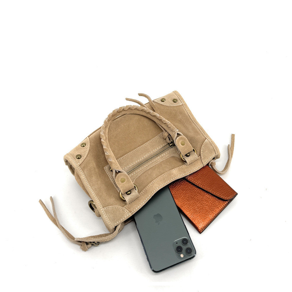 Mini-sac en croûte de cuir TAO Taupe clair