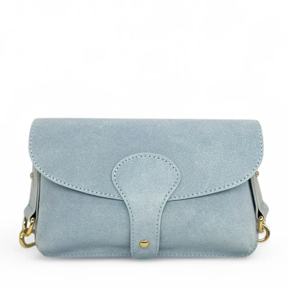Mini-sac french stick en croûte de cuir TOSCA SUEDE Bleu pastel